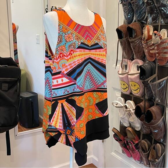 Coco Bianco Multicolor Sleeveless Asymmetrical Tunic Top or Minidress size L - Picture 7 of 10